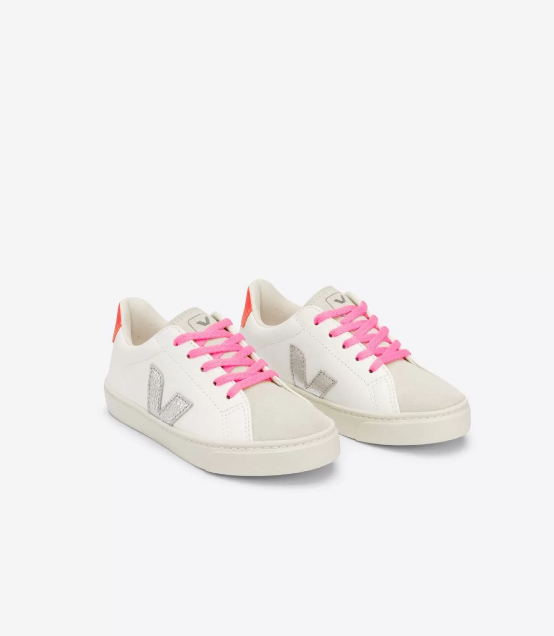 Shop VEJA Esplar Laces Chromefree Leather White Silver Orange Fluo